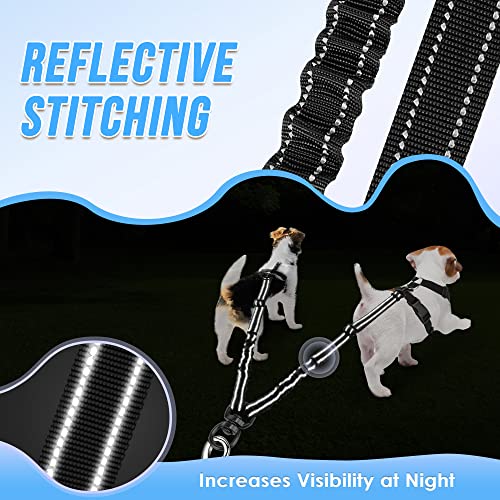 AUTOWT Double Dog Leash, No Tangle 360°Swivel Rotation Reflective Lead Attachment Adjustable Length Dual Two Dogs Lead Splitter, Comfortable Shock