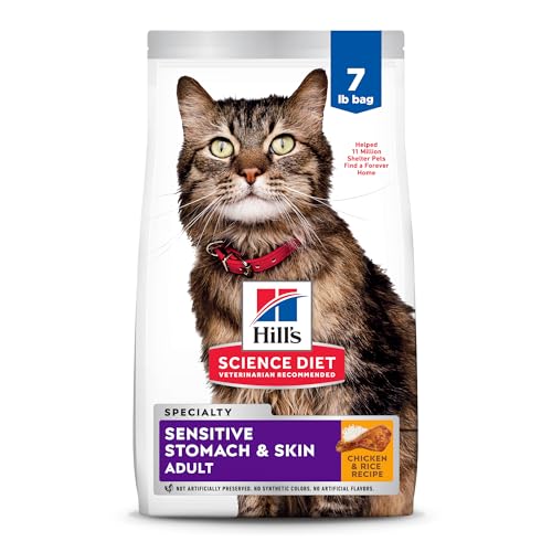 Hill's Science Diet Adult Sensitive Stomach & Skin Dry Cat Food, Chicken & Rice, 7 lb. Bag (Updated Formula)