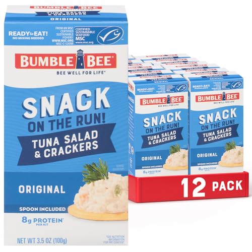 Bumble Bee Snack On The Run! Protein Pack, 8g per Box - Original Tuna Salad with Crackers Kit - Ready to Eat Easy-Open Can - Wild Caught