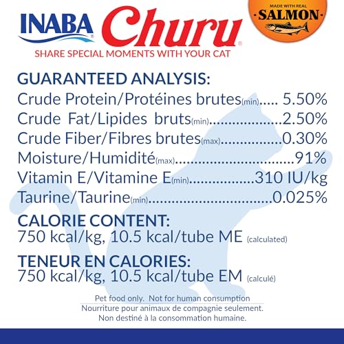 INABA Salmon Churu Cat Treats, Lickable, Squeezable Creamy Purée Cat Treat with Green Tea Extract & Taurine, 0.5 Ounces Each Tube, 20 Tubes, Scallop