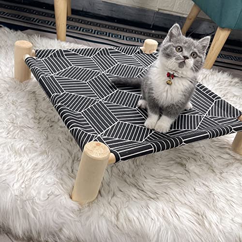 Pozico Cat/Dog Bed Hammock Cat Bed, Wooden Dog Elevated Indoor Outdoor Beds, Raised Cat Cots Furniture Pet Bed Puppy Bed Portable Breathable Mesh Cat