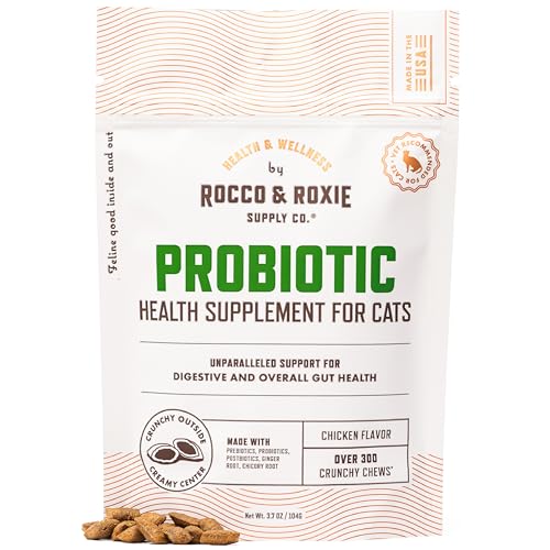 Rocco & Roxie Cat Probiotics, Health Supplement for Cats, Prebiotic & Postbiotic for Digestive + Gut Support, Constipation Relief, Anti Diarrhea
