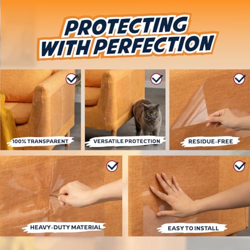 Panther Armor Furniture Protector, 8-Pack, Heavy Duty Anti-Scratch Cat Couch Protector, Transparent