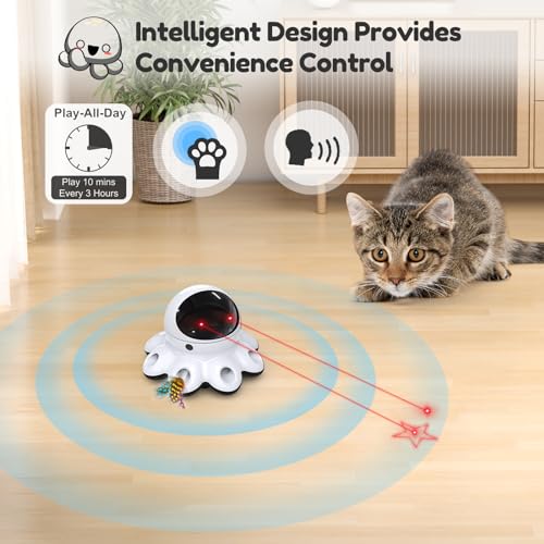 ORSDA Cat Laser Toy, 2-in-1 Interactive Automatic Motion Activated Moving 8 Holes Whack A Mole Feather, USB Rechargeable Electronic Smart Sensor
