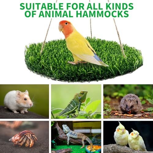 FlidRunest Large Bird Foraging Mat Toys, Natural Bird Grass Hammock Swing Toy with Hooks, Climbing Perch Hanging Toy for Parakeets, Parrot