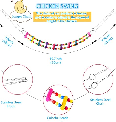 Longer Chain Chicken Toys for Coop Accessories 7PCS, Chicken Swing Ladder Perch roosts, Chicken Xylophone Mirror with Bells Vegetable Fruits Hanging