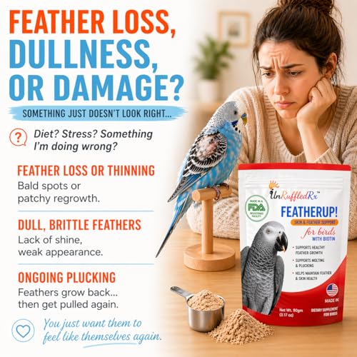 UnRuffledRx FeatherUp! Bird Molting Support & Feather Growth Supplement - for Plucking, Regrowth & Molt - Multivitamin & Amino Acids for All Birds