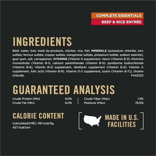 Purina Pro Plan Complete Essentials Wet Dog Food Chicken and Rice Entree and Beef and Rice Entree Variety Pack - (Pack of 12) 13 oz. Cans