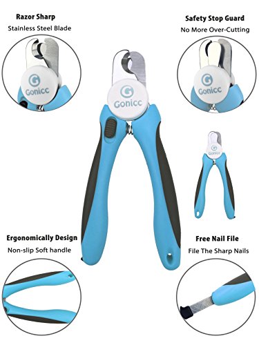 gonicc Dog & Cat Pets Nail Clippers and Trimmers - with Safety Guard to Avoid Overcutting, Free Nail File, Razor Sharp Blade - Professional Grooming