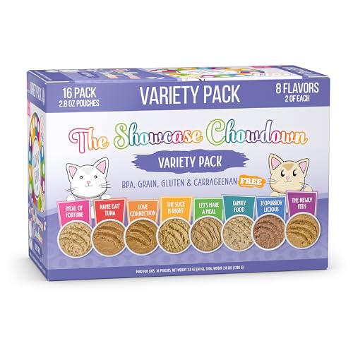 Weruva Slide N' Serve Paté Wet Cat Food, The Showcase Chowdown Variety Pack, 2.8oz Pouch, Pack of 16