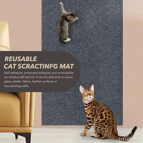78.7"X15.8" Cat Scratching Mat, Self-Adhesive Cat Scratch Carpet, DIY Cats Scratch Furniture Protector for Couch, Sofa, Wall & Door, Durable