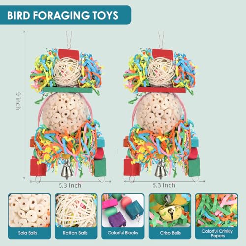 BBjinronjy Bird Toys,2PCS Hanging Natural Soft Sola Ball Beak Chew Shred Forage Toys for Parrots,Cockatiel,Conure,Love Birds,Parakeets,Budgie and