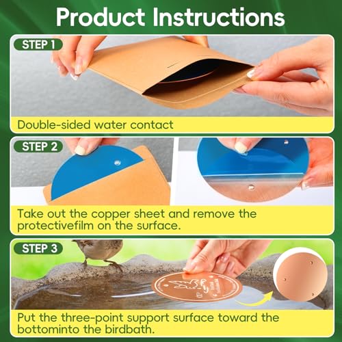 Bird Bath Copper Disk, 99.99% Pure Copper Cleaning Disk, Natural Cleaning Solution for Outdoor Birdbath, Helps Extend time Between birdbath Cleaning