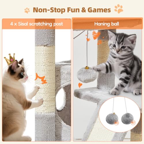 Taoqimiao Cat Tree,38.2-Inch Cat Tower for Indoor Cats,Suitable for Kittens with Luxurious cat condo with Adjustable Baskets and Luxurious Perch
