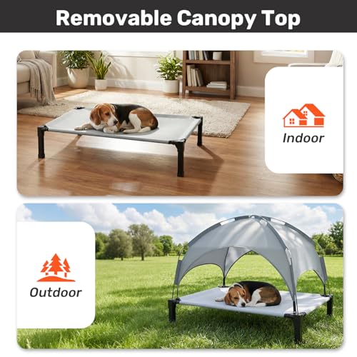 Heeyoo Elevated Dog Bed with Removable Canopy, Portable Dog Cot with Sun Protection Shade Tent, Raised Pet Cooling Cot Bed for Dogs, 42in