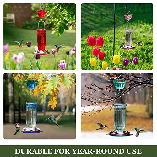 Kingsyard Glass Hummingbird Feeder for Outdoors Wild Bird Feeder with 6 Feeding Ports Hanging for Garden Yard, Pink (Ant Moat Included)