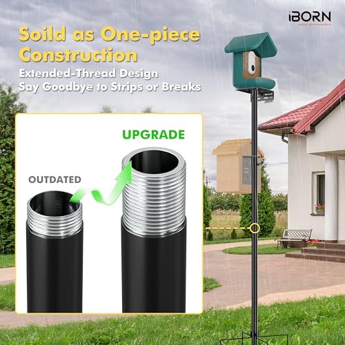 iBorn Camera Bird Feeder Pole 3in1 Compatible Bird Feeder Poles for Outdoors Heavy Duty,63inch Adjustable Height Bird House Pole Mount Kit Bracket