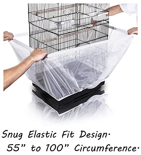 Tamu style Bird Cage Seed Catcher, Large, Stretchy Form Fitting Mesh Skirt Cover for Parrot Enclosures, Light and Breathable Fabric, Prevent Scatter