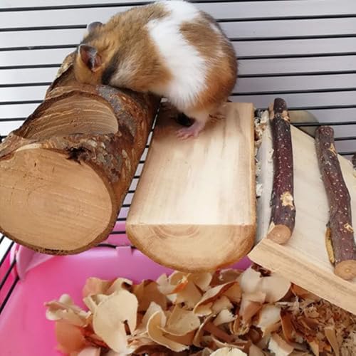 BILLIOTEAM 4 Pack Natural Wood Bird Perch Parrot Stand Branches Fork Toys,Pet Bird Cage Wooden Hanging Perch Platform Hammock Swing Toy for Small