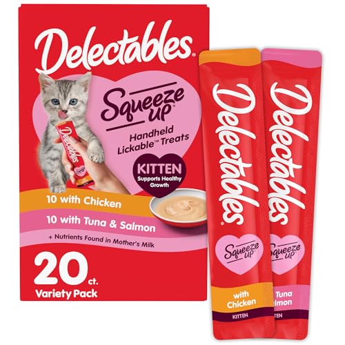 Delectables Squeeze Up Kitten Variety Pack, Creamy Squeezable Puree, Lickable Wet Cat Treats, Grain Free, No Added Fillers, No by-Products, No Added