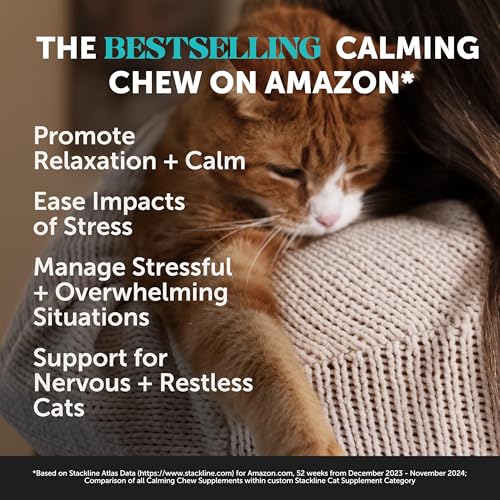Calming Chews for Cats - Cat Anxiety Relief + Helps Reduce Stress - Behavioral Support & Promotes Relaxation for Travel, Boarding, Vet Visits