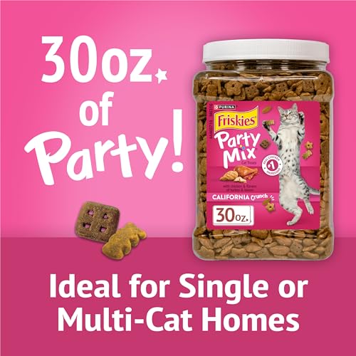 Purina Friskies Party Mix California Crunch with Chicken and Flavors of Turkey and Bacon Cat Treats - 30 oz Canister