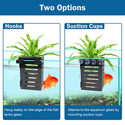 Aquarium Plant Holder 4 PCS Aquatic Plant Pot with 24 Hooks and 20 Suction Cups for Fish Tank Aquarium Planter and Aquascape Decorations (Black)