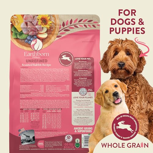 Earthborn Holistic Unrefined Roasted Rabbit Dry Dog Food, Ancient Grains & Superfoods, Pea-Free Recipe, 25 lb Bag