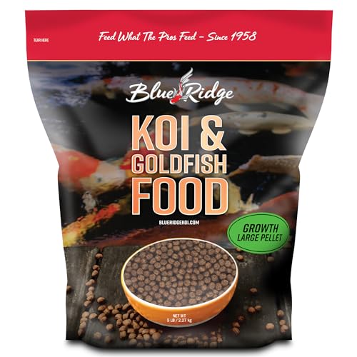Blue Ridge Koi Fish Food 5lb - Koi Food Large 3/16" Growth Formula, Goldfish Food, Premium Fish Food for Ponds, Ponds Fish Food, Floating Pond Pellets