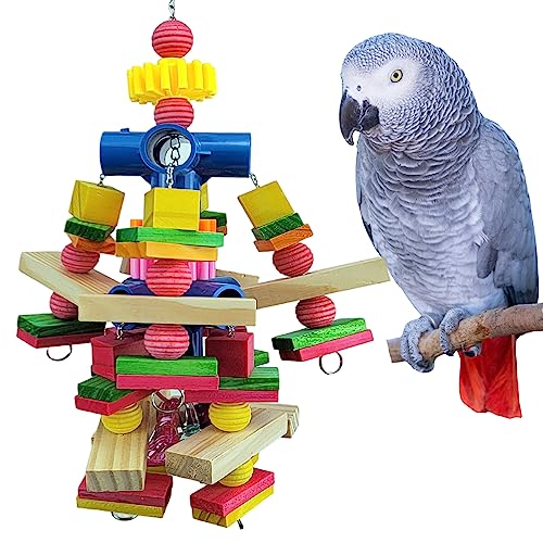 Parrot Toys for African Grey Parrots, Cockatoos, Small Macaws,  Parrots Small and Medium Birds Natural Wooden Safe and Durable Chew Toys and Bird