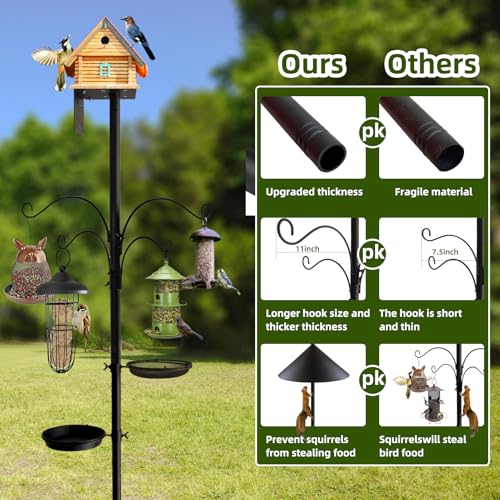Bird Feeder Pole - 92 Inch Heavy Duty Birdhouse Stand with Squirrel Proof Baffle for Outdoor, Adjustable Bird Feeding Station with Multi Shepherds