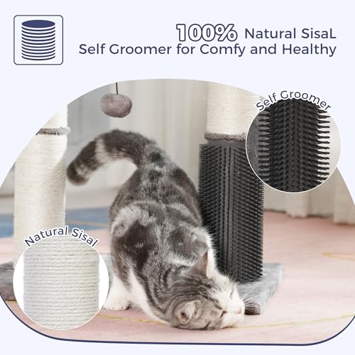 Cat Tree Tower for Large Cats Cat Scratching Post with 20x15.7”Wide Top Bed, Self Groomer, Thick Scratch Post [Dia=4.5”] and Danging Ball Great for