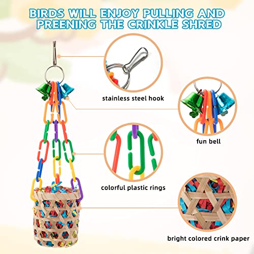 RLRICH 6 Pack Bird Colorful Chewing Toys Parrot Foraging Shredder Toys Shred Hanging Foraging Toys,Comfy Perch Parakeet Toys for Rope Bungee Bird Toy
