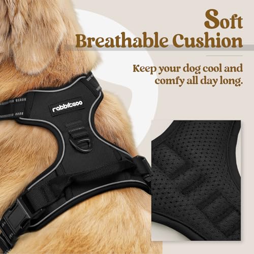 rabbitgoo Dog Harness No Pull with 2 Leash Clips, Adjustable Soft Padded, Reflective Oxford No Choke Pet Vest with Easy Control Handle for Large