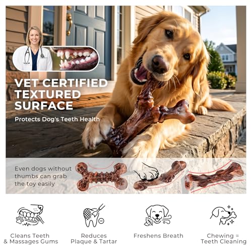 Kseroo 3-Pack Indestructible Dog Chew Toys for Aggressive Chewers: Bacon Flavored Rock-Hard Solid Nylon, Tough Dog Bones for Medium/Large Dogs
