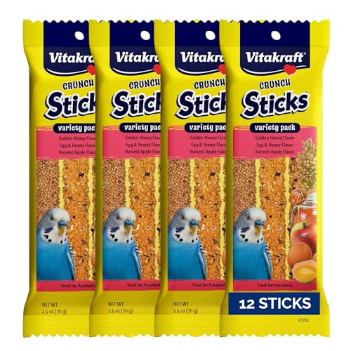 Vitakraft Crunch Sticks Parakeet Treat - Triple-Baked Millet Parakeet Treats with Natural Wood Center - Crunchy & Nutritious Bird Treat Sticks for
