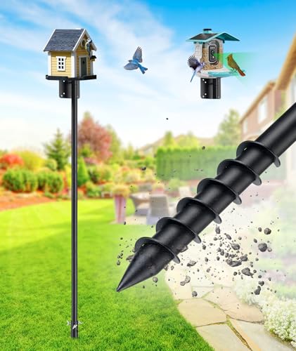 Heavy Duty Bird Feeder Pole - 60 Inch Adjustable 1 Inch Metal Bird House Pole with 14” Deep Auger Base | Outdoor Mount Kit for Bluebird Houses