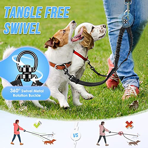 AUTOWT Double Dog Leash, No Tangle 360°Swivel Rotation Reflective Lead Attachment Adjustable Length Dual Two Dogs Lead Splitter, Comfortable Shock