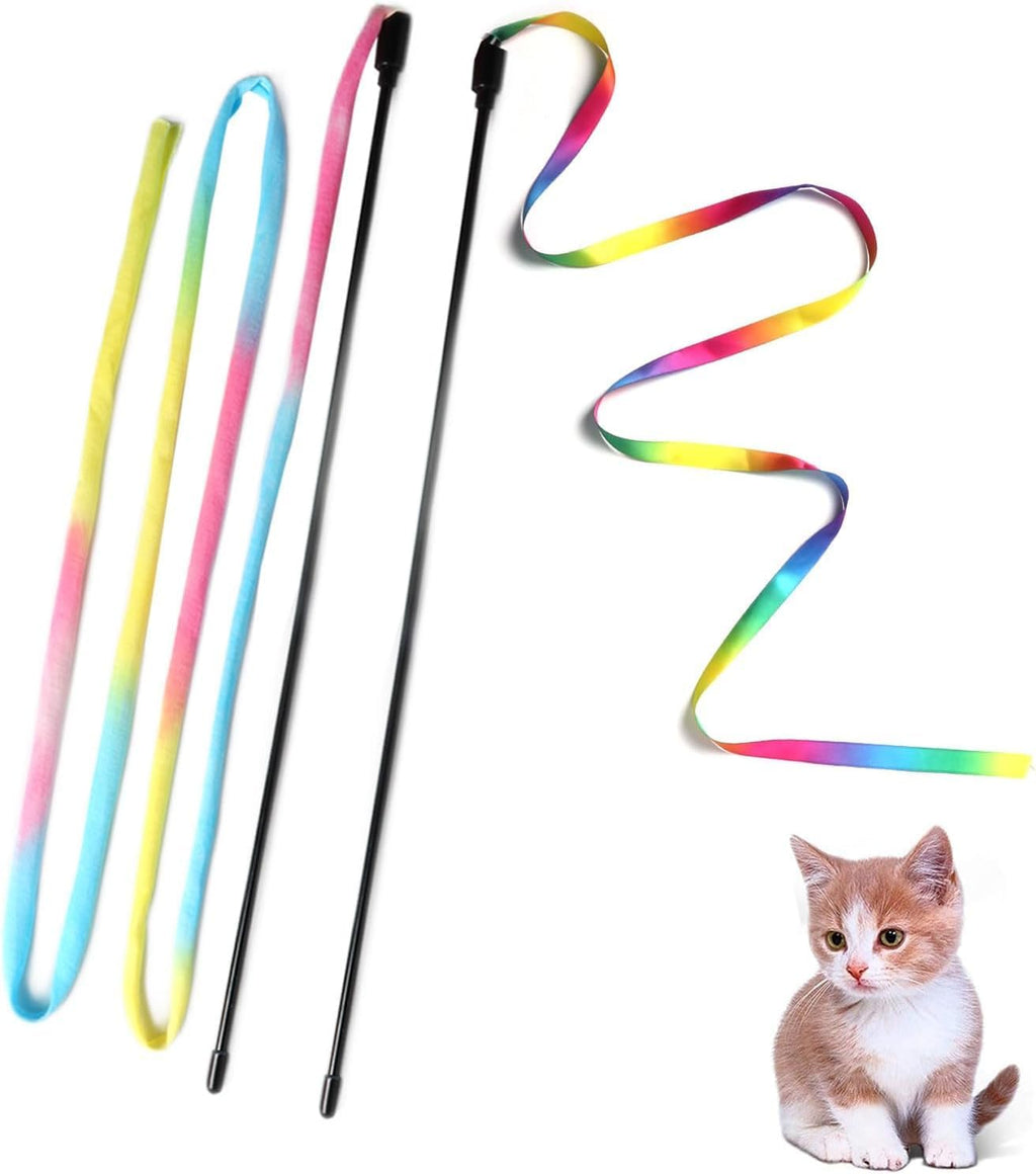 Cat Wand Toys Interactive Kitten Toys for Indoor Cats Colorful Teaser Wand String for Exercise Kitten Stick Kitty Rope Toy Rainbow Ribbon Cat Charmer