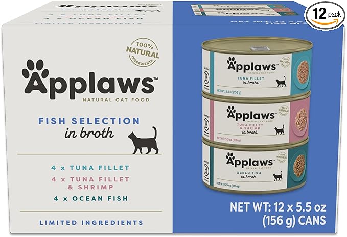 Applaws Natural Wet Cat Food in Broth, Limited and Natural Ingredients, High Protein with No Artificial Additives, Fish Selection Variety Pack in