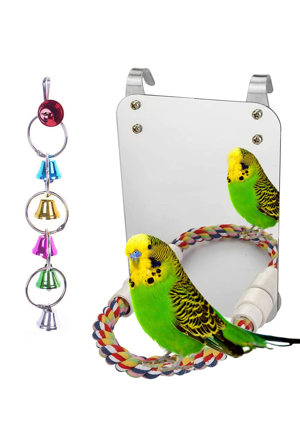 7" Bird Mirror with Rope Perch Bird Toys Swing, Comfy Perch for Greys s Parakeet Cockatiel Conure Lovebirds Finch Canaries