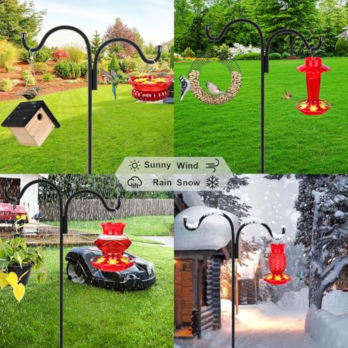 Gtongoko Double Shepherds Hook for Outdoor, 92 Inch Bird Feeder Pole with 5 Prongs Base, 5/8 Inch Thick Heavy Duty Adjustable Garden Hook for Hanging