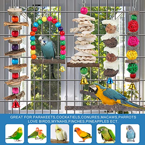 Bird Perch Bird Toys Parakeet Toys,Bird Cage Accessories Wooden Chew Toys Perch Stand for Parrot Conure Cockatiel Lovebird Parrotlet Budgie Finches