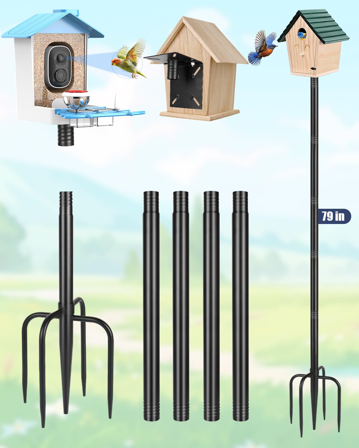 Smart Bird Feeder Pole Stand, 79 Inch Heavy Duty Bird House Pole for Outdoors Adjustable Mounting Pole for Smart Bird Feeder with 1 Inch Dia Bird