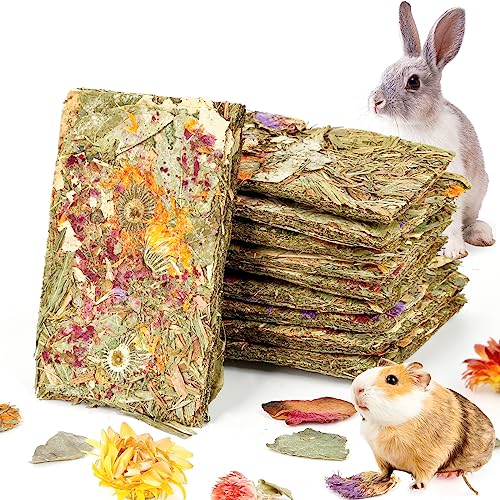 Abizoo Rabbit Natural Treats,10Pcs Timothy Hay Toys Chips Bunny chew Toys with Herbal Flowers Guinea Pig Treats for Hamster Chinchillas Gerbils Rats