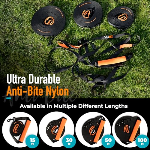 50ft Long Leash for Dogs - Long Line Dog Leash for Training Recall/Commands at Distance - Nylon, Heavy Duty - Ideal for Large & Small Breeds