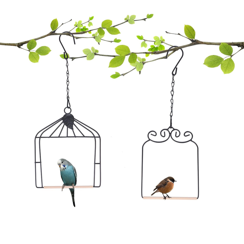 2PK Metal Frame Hummingbird Swings and Perches with Wooden Dowel Black Bird Swing Outdoor Bird Perch Humming Bird Swing