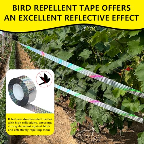 Bird Scare Reflective Tape, 262 Feet per Roll, Double-Sided Reflective, for Repelling Sparrows and Woodpeckers, Suitable for Outdoor Use in Homes