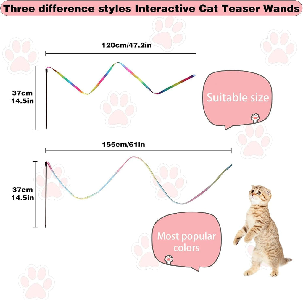 Cat Wand Toys Interactive Kitten Toys for Indoor Cats Colorful Teaser Wand String for Exercise Kitten Stick Kitty Rope Toy Rainbow Ribbon Cat Charmer