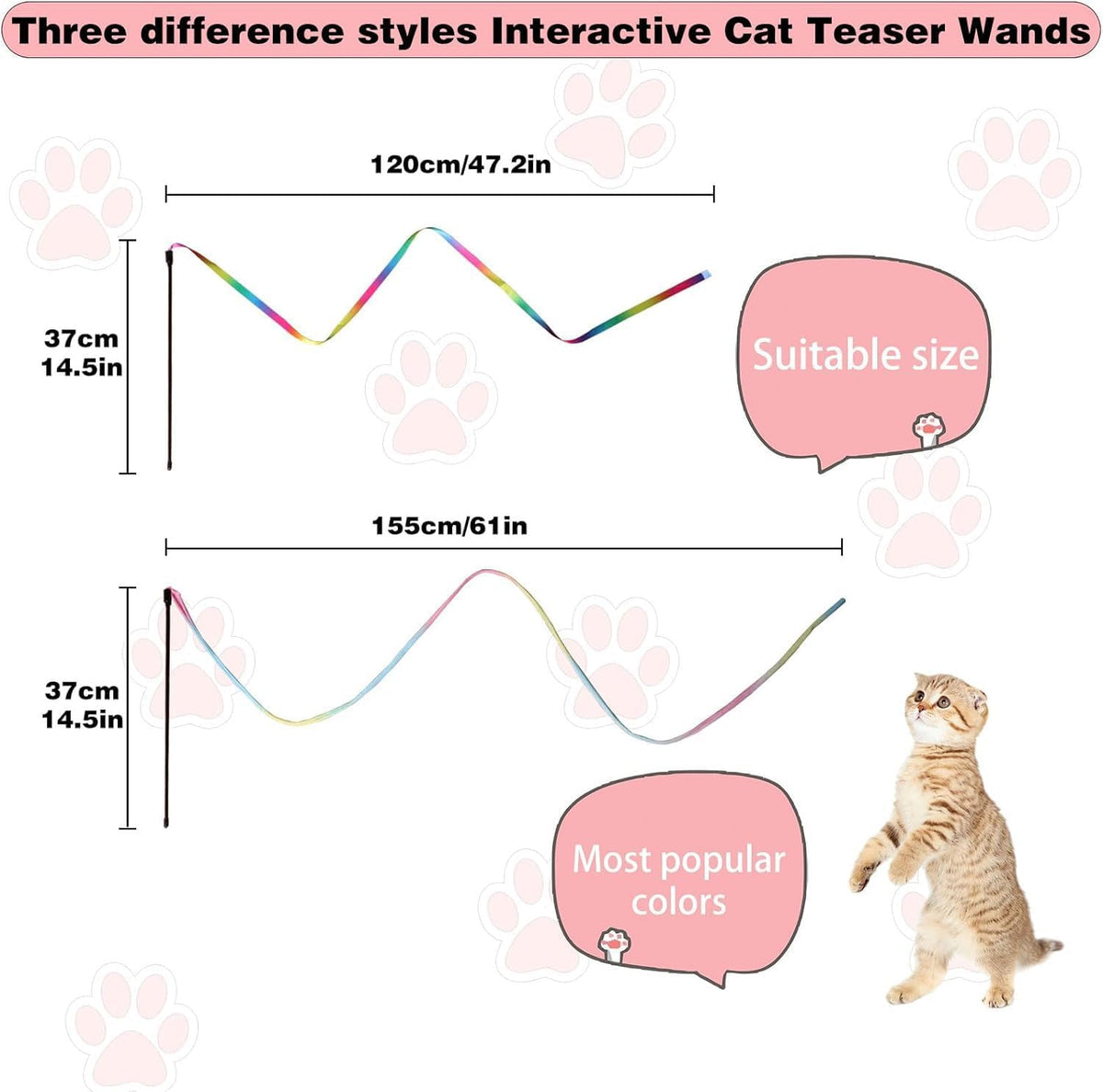 Cat Wand Toys Interactive Kitten Toys for Indoor Cats Colorful Teaser Wand String for Exercise Kitten Stick Kitty Rope Toy Rainbow Ribbon Cat Charmer